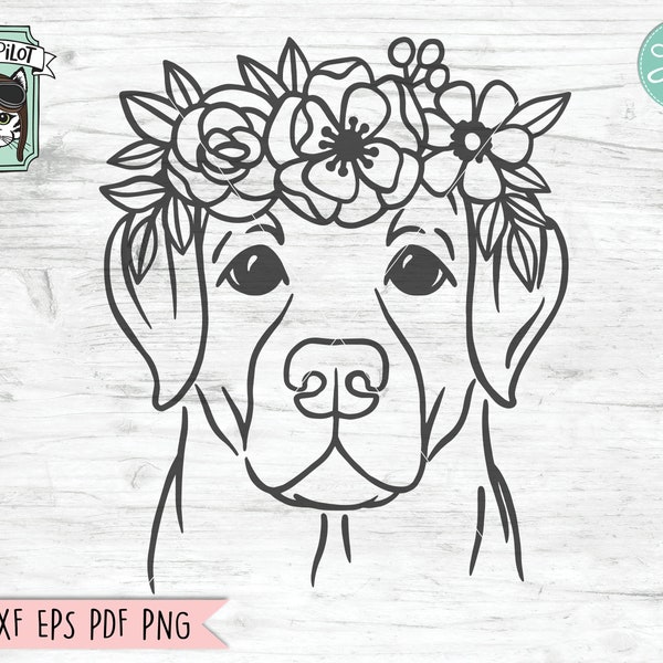 Dog SVG, Dog with Flower Crown SVG, Dog cut file, Labrador Retriever svg, Lab svg, Animal Floral Crown, Dog with Flowers on Head