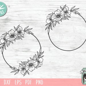 Flower Wreath SVG, Flower Frame cut file, Floral Frame, Flower monogram wreath, monogram frame, wedding, round floral frame svg file