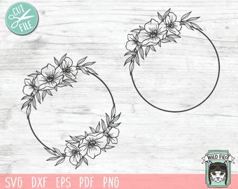 Flower Wreath SVG, Flower Frame cut file, Floral Frame, Flower monogram wreath, monogram frame, wedding, round floral frame svg file