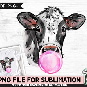 Cow SUBLIMATION PNG, Cow Chewing Gum png, Cow Bubblegum png file, Pink Bubble Gum Cow png, Cow Blowing Bubble png file