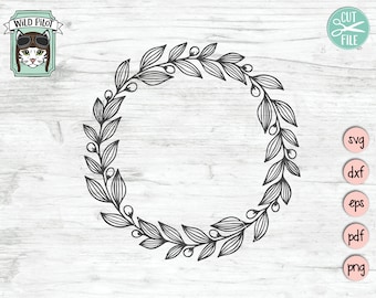 Wreath SVG file, Laurel Wreath svg, Laurel leaf wreath clip art, Monogram wreath cut file, Monogram Frame svg file, wreath with berries