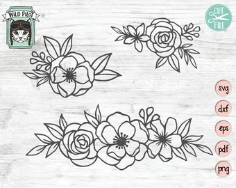 Flower SVG Files, Flower Border SVG, Floral SVG files, Flower cut file, Flower Corner svg, Flower Flourish, Bundle, Floral, Floral Cut file