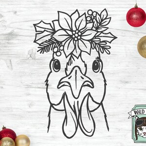 Christmas Chicken SVG file, Chicken Poinsettia SVG, Chicken cut file, Chicken Floral svg, Farm Animals, Chicken Flower, Christmas Animals