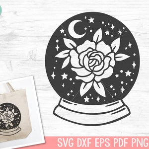Mystical SVG, Crystal Ball SVG, Fortune Teller SVG, Moon svg, Flower Moon svg, Floral Moon svg, Psychic svg, Witchy svg, Crystal Ball png