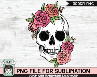 Floral Skull SUBLIMATION design PNG, Flower Skull png file, Skull flowers sublimation designs, Halloween Sublimation design, Skull printable