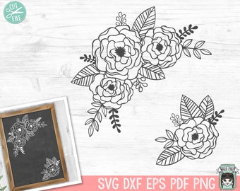 Flower SVG File, Floral SVG files, Flower cut files, Flower Border SVG, Floral Corner, wedding, floral cut file, modern floral svg file