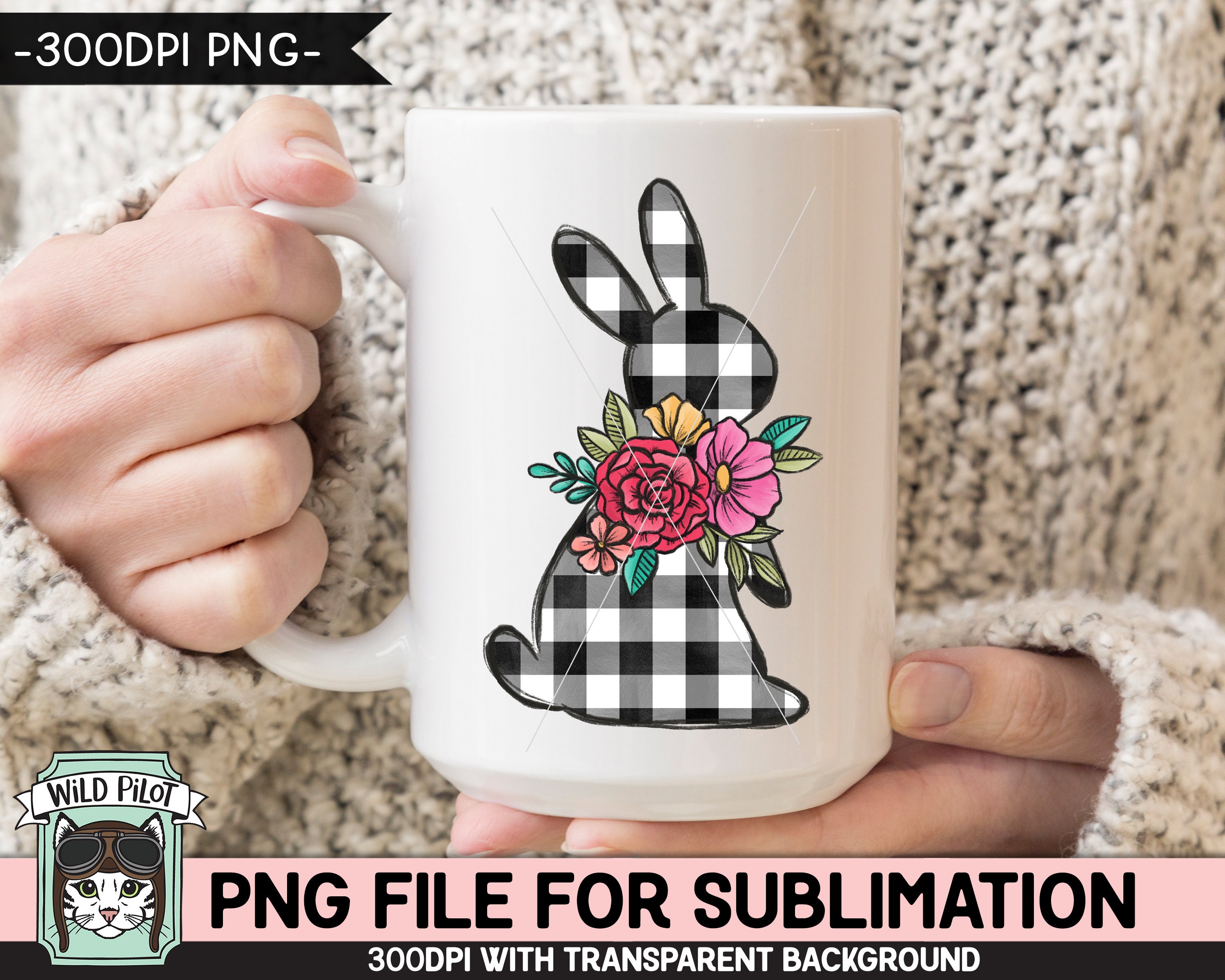 Easter SUBLIMATION Design PNG, Black White Buffalo Plaid Bunny Png File ...