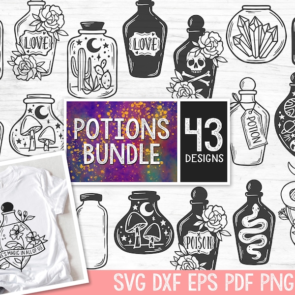 Potions SVG file Bundle, Mystical svg Bundle, Apothecary cut file, Potion Bottle, Poison, Witchy, Love Potion, Perfume, Skull, Snake, Magic