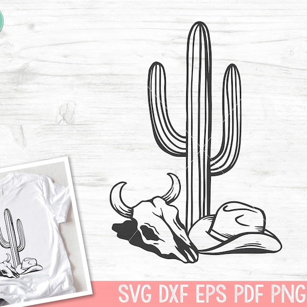 Cactus SVG, Cow Skull SVG, Cowboy Hat SVG, Southwest svg, Boho svg, Desert svg, Longhorn svg, Cactus png, Cowboy Hat Clipart, Bull Skull svg