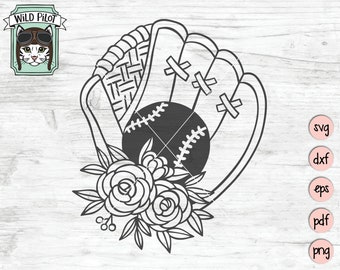 Baseball SVG file, Softball svg file, Baseball Mitt svg, Baseball Glove svg, floral baseball, baseball cut file, softball cut file