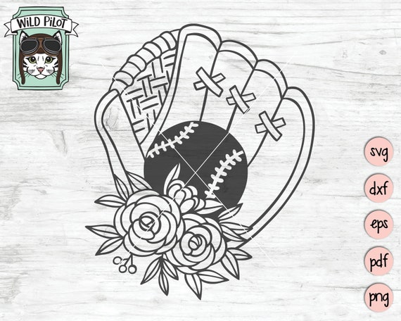 Baseball SVG file, Softball svg file, Baseball Mitt svg, Baseball Glove svg, floral baseball, baseball cut file, softball cut file