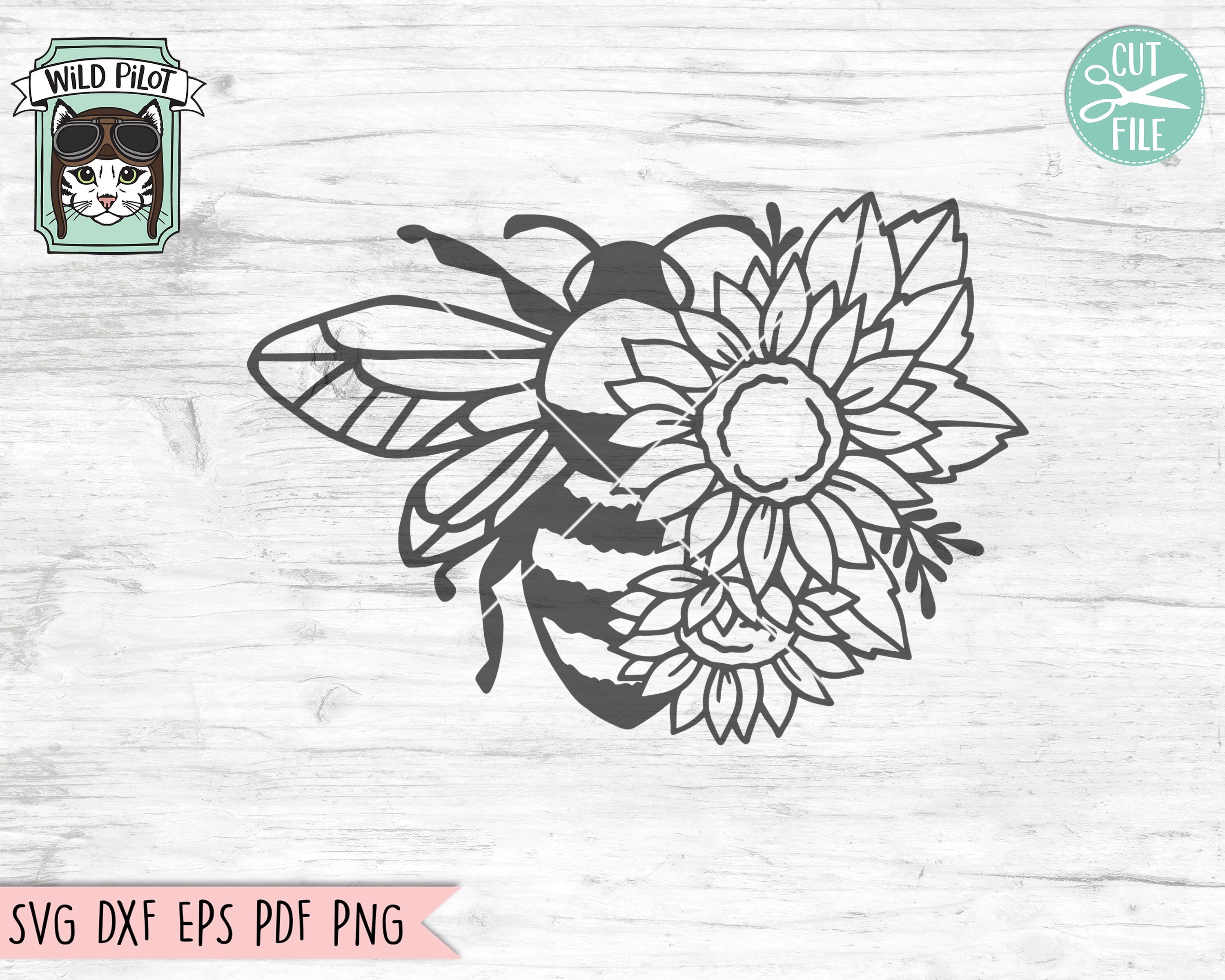 Sunflower Bee SVG Cut File Flower Bee SVG Cut File Floral Etsy