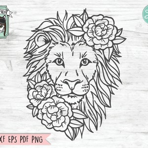 Lion SVG file, Lion with Flowers SVG, Lion cut file, Animal Face, Floral Lion, Lion with Flowers on Head, Cute Lion Face svg file, Wild