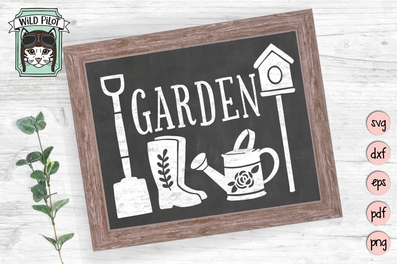 Garden SVG File, Gardening SVG, Garden Tools, garden sign, clip art, cut file, stencil, Shovel, Rain Boots, Watering Can, Birdhouse image 4