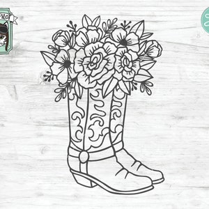 Cowboy-Stiefel SVG-Datei, Cowboy-Stiefel mit Blumen SVG-Datei, Cowboy-Stiefel Schnittdatei, Cowgirl SVG Schnittdatei, Land, Western svg, Vektor