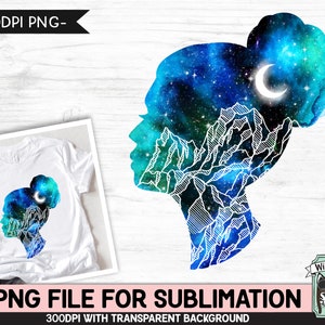 Galaxy PNG Sublimation Design, Feministische PNG, Starke Frau PNG, Girl Power png, Aquarell png, Weltraum png, Bergszene png, Celestial png