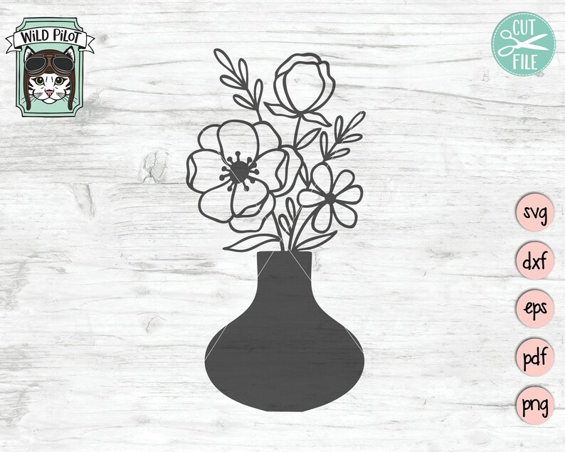 May include: A black and white line drawing of a bouquet of flowers in a vase. The flowers are stylized and have a simple design. The vase is a simple, rounded shape.