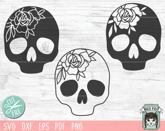 Skull svg file, Flower Skull svg, Skull cut file, Floral Skull svg file, Sugar Skull Svg file, skull flower crown, halloween, gothic, goth