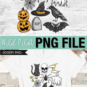 Halloween Doodles SUBLIMATION design PNG, Halloween png file sublimation design, Fall, Autumn, Pumpkin, Skull, Cat, Bat, Ghost, Spider, Crow image 6