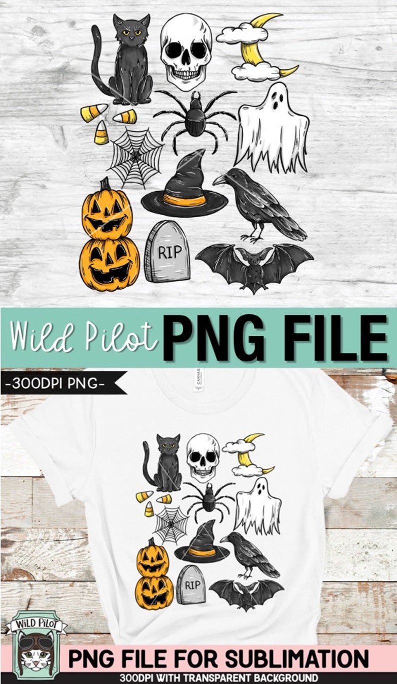 Halloween Doodles SUBLIMATION design PNG, Halloween png file sublimation design, Fall, Autumn, Pumpkin, Skull, Cat, Bat, Ghost, Spider, Crow image 6