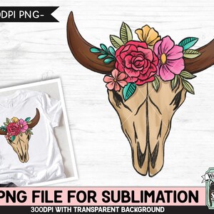Floral Cow Skull SUBLIMATION design PNG, Cow Skull with Flowers png file, Floral Cow Skull Leopard sublimation designs, cow skull shirt png