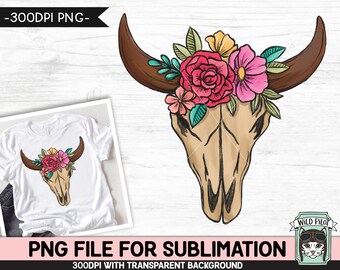 Floral Cow Skull SUBLIMATION design PNG, Cow Skull with Flowers png file, Floral Cow Skull Leopard sublimation designs, cow skull shirt png