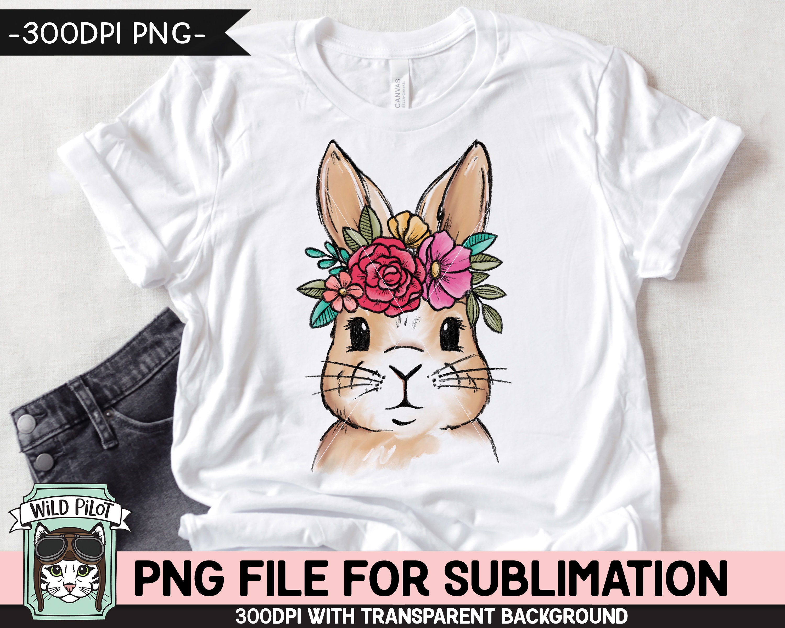 Floral Bunny SUBLIMATION Design PNG, Easter Bunny Face Png File, Flower ...