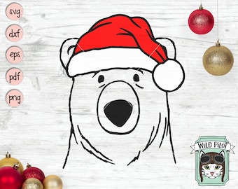 Bear Santa hat svg file, Bear with Hat svg, Christmas svg file, Bear svg, Christmas cut file, Christmas Animals svg, Animal Santa hat svg