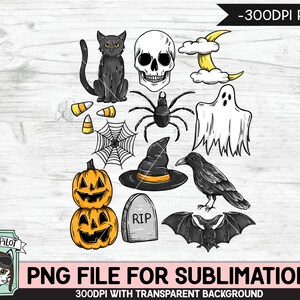 Halloween Doodles SUBLIMATION design PNG, Halloween png file sublimation design, Fall, Autumn, Pumpkin, Skull, Cat, Bat, Ghost, Spider, Crow image 2