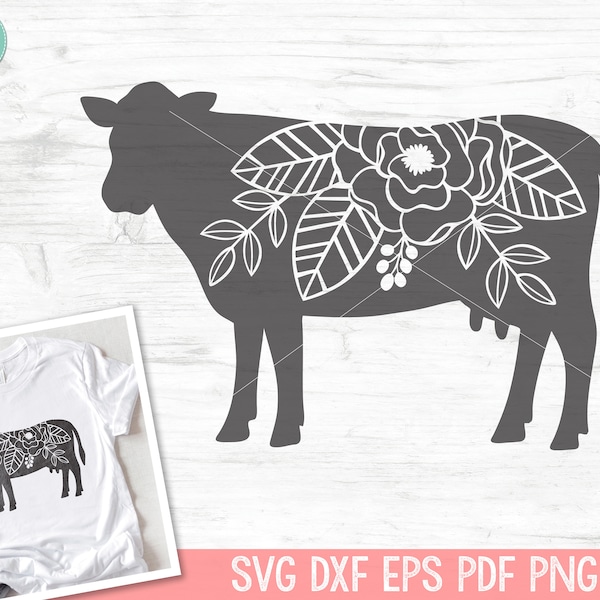 Koe SVG, Koe Silhouet SVG, Koe Clipart, Mooie Koe SVG bestand, Koe Bloemen Clip art, Koe clipart, Koe Bloemen vector, mandala