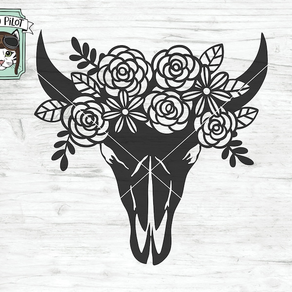 Koe schedel bloemen SVG, koe schedel Floral SVG, stier schedel Floral SVG, stier schedel bloem SVG, zuidwesten SVG, Boho SVG, Longhorn SVG, Boho