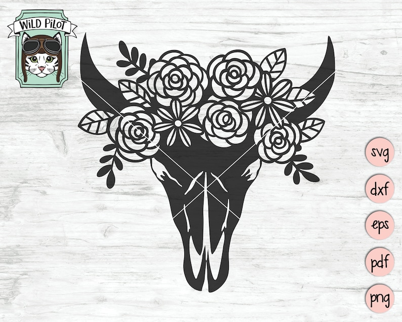 Cow Skull with Flowers SVG file Cow Skull svg file Cow ...