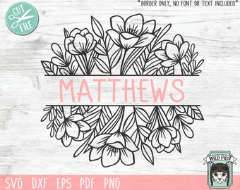Flower Border SVG, Flower Monogram, Split Monogram, Floral Monogram, Floral Border SVG File, Floral Wedding Sign Monogram Cut file