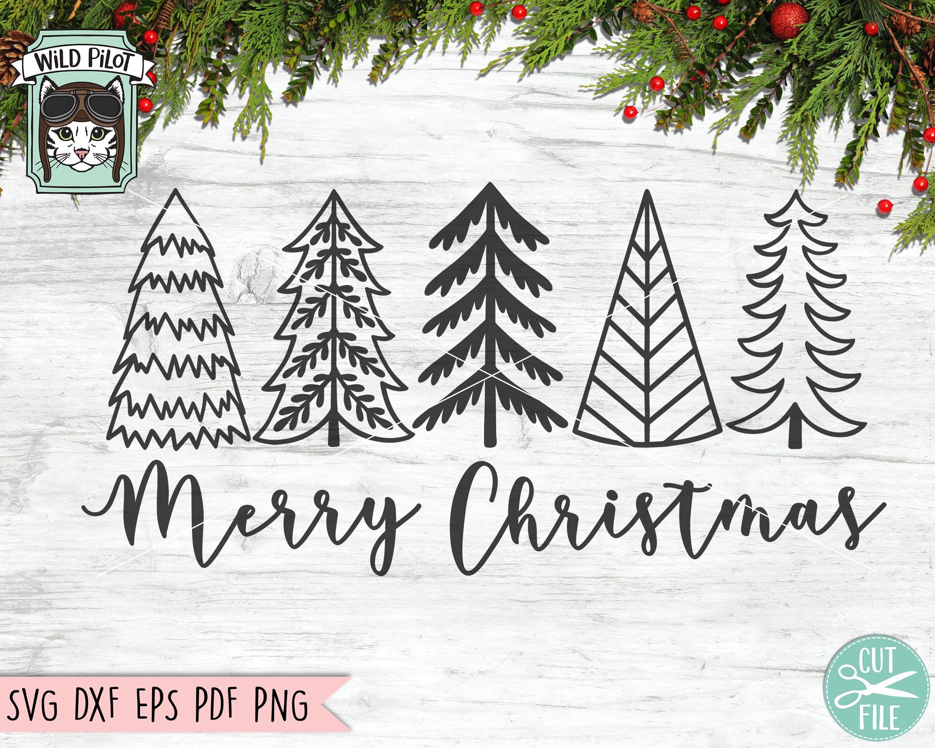 Christmas Trees SVG File Merry Christmas Trees Svg File Row - Etsy