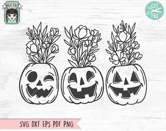 Floral Pumpkin SVG file, Flower Jack o Lantern svg, Pumpkin Planter cut file, Floral Jack o Lantern svg, Halloween svg, Floral Pumpkin png