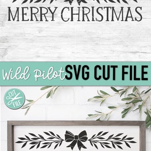 May include: A black and white digital design featuring a wreath with a bow and the text "Merry Christmas".