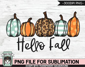 Hola otoño SUBLIMACIÓN diseño PNG, archivo png de calabaza leopardo, diseños de sublimación de calabaza patchwork, otoño, otoño, Halloween, acción de gracias