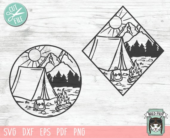 Camping Tent SVG file, Tent cut file, Camping svg, Camping Mountain Scene svg, Camping Patch svg, Camping cut file, Diamond, Circle, Round