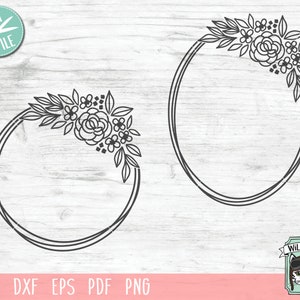 Puede incluir: Dos marcos ovalados en blanco y negro con diseños florales. Los marcos están vacíos y listos para texto o imágenes.