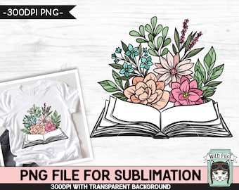 Book Lover SUBLIMATION ontwerp PNG-bestand, Floral Open boek Sublimatie, Liefde om te lezen, Flower Book png Sublimatie bestand, Reading Teacher png