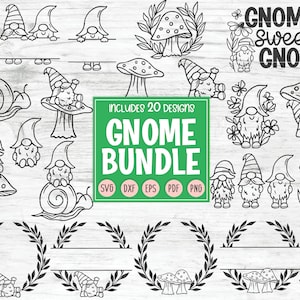 Gnome SVG file Bundle, Gnome svg files, Mushroom svg, Gnome Sweet Gnome, Floral Gnome cut file, Gnome Monogram svg file, Gnome Wreath, Snail