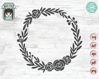 Krans SVG-fil, Blomkransklippfil, Kransvektor, blomkrans, monogramram, monogramkrans, bröllop, lagerblad, kransstencil svg