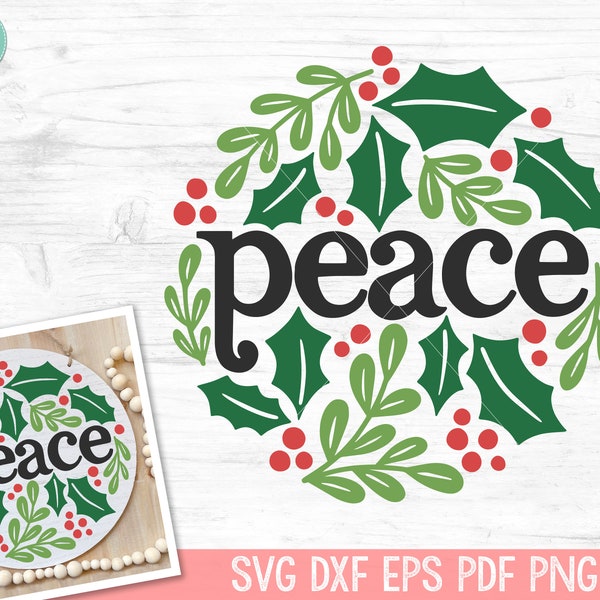 Christmas SVG, Peace SVG, Christmas Round Sign SVG, Winter Sign svg, Round Christmas Sign svg, Laurel Leaves svg, Christmas Sign png