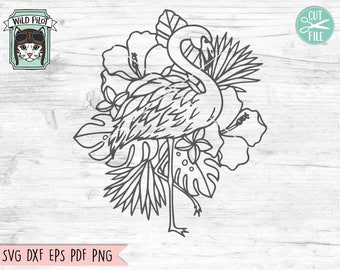 Flamingo SVG Cut File, Flamingo Face SVG, Flamingo Tropical Flowers svg, Hibiscus SVG, Tropical Leaves svg, Summer svg, Tropical Floral svg