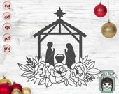 Nativity SVG file, Nativity Scene svg, Floral Nativity Silhouette svg file, Christmas svg, Nativity cut file, Christmas cut file, Religious