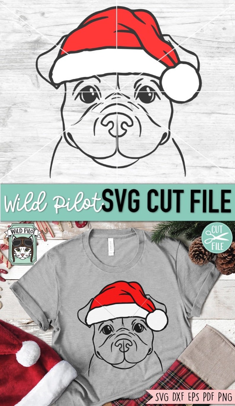 Dog Santa Hat Svg File, Dog With Hat Svg, Christmas Svg File, Pitbull ...