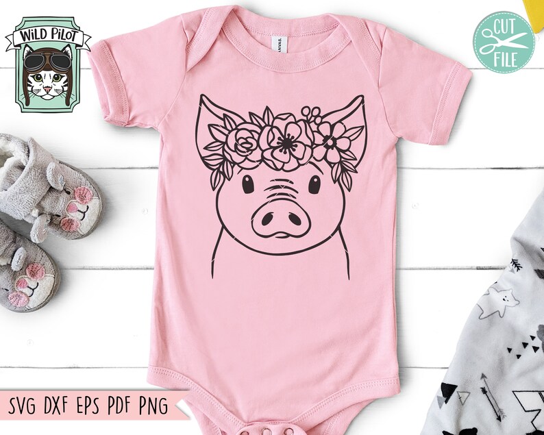 Download Pig SVG file Pig with Flower Crown SVG Pig cut file Animal ...