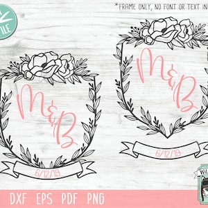 Monogram Frame SVG file, Wedding Monogram SVG, Flower Monogram Frame, Floral, Wedding Crest SVG, Monogram Frame Cut file, Wedding clipart