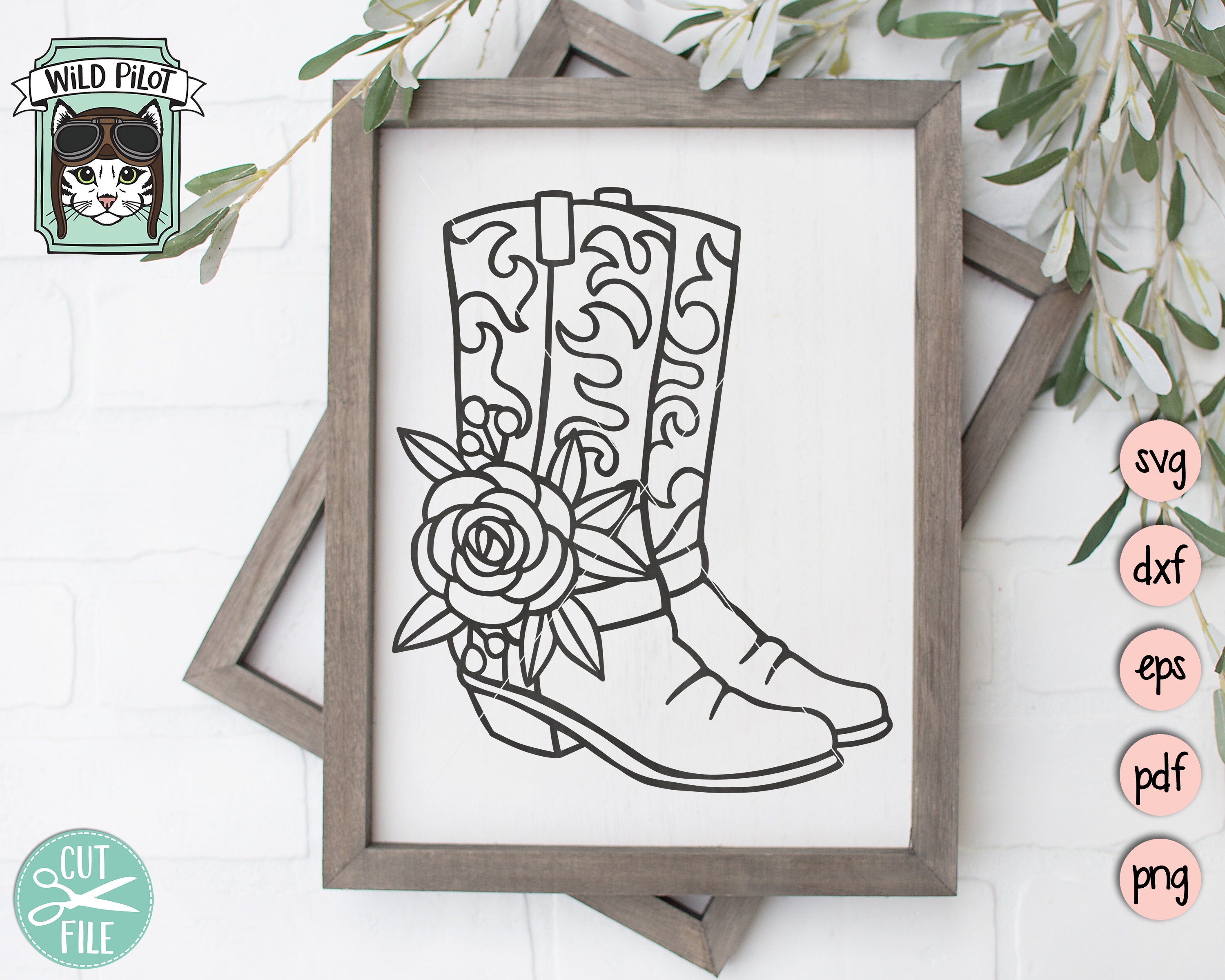 Cowboy Boots With Flowers SVG File 