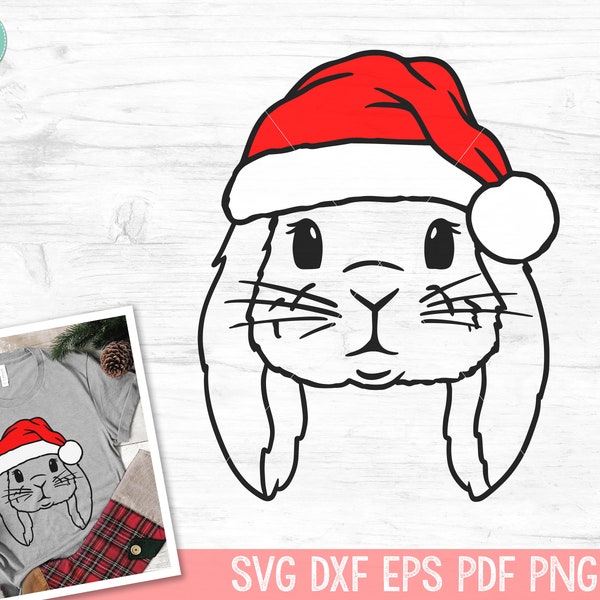 Bunny Santa hat svg file, Bunny with Hat svg, Christmas svg file, Lop Rabbit svg, Christmas cut file, Christmas Santa hat, Bunny Christmas